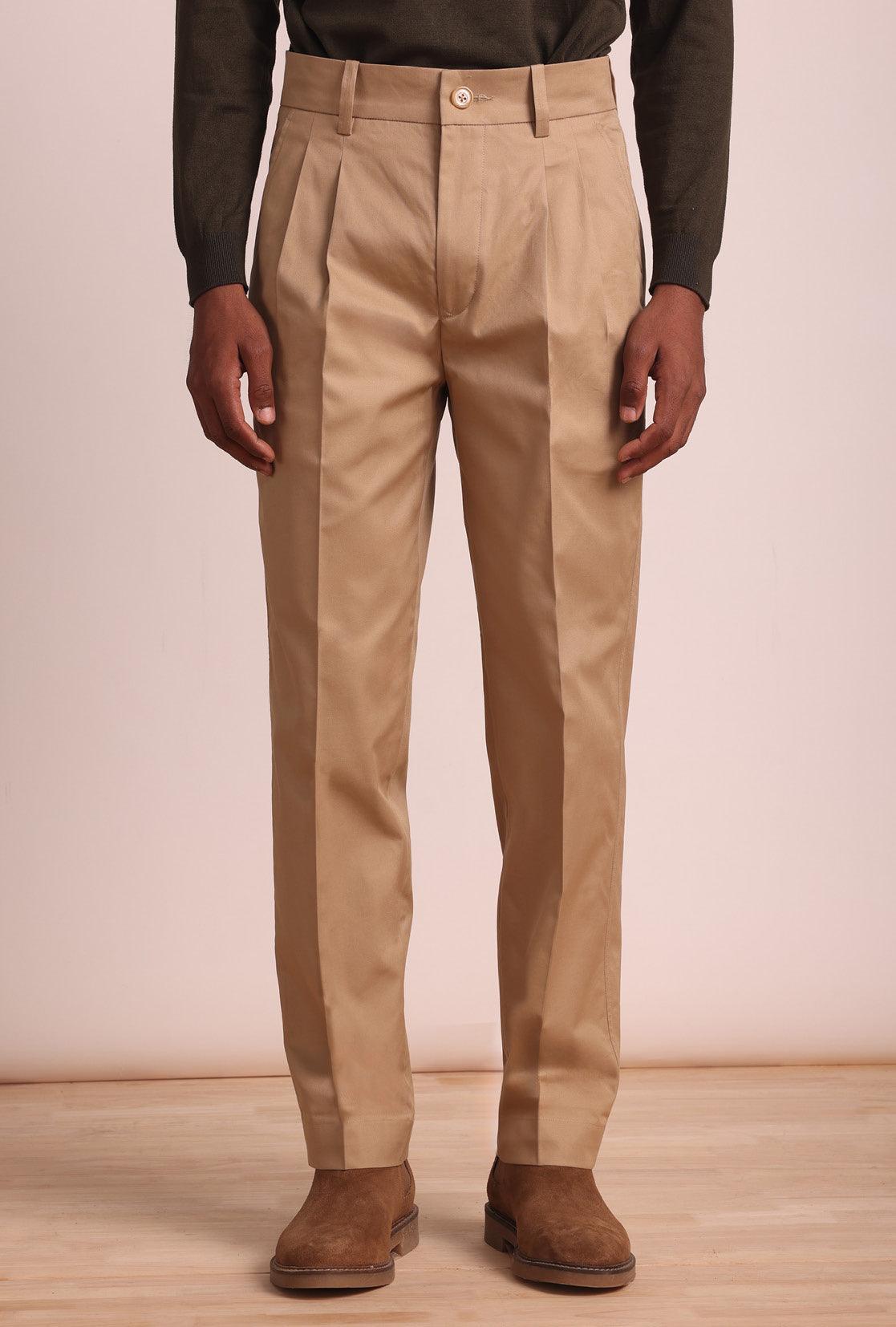 Pleated Cotton Pants with Insert Pockets